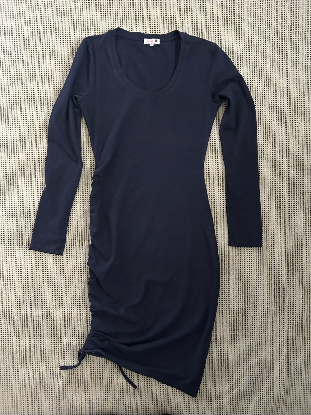 Sundry Navy Long-Sleeve Side Ruched Scoop Dress